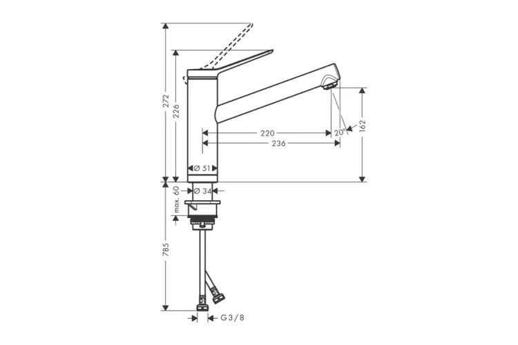 Змішувач Zesis M33  160 1jet кухонний установка перед вікном  (74805000) Chrome image 3