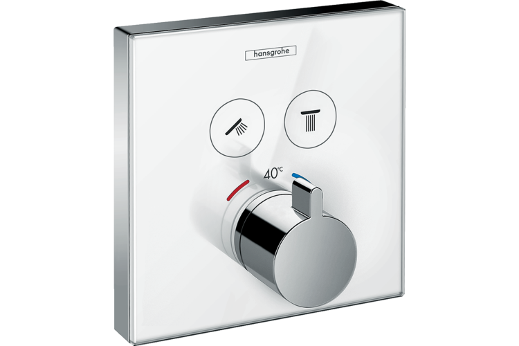Термостат скрытого монтажа ShowerSelect Glass на 2 клавиши, цвет белый/хромированный (15738400)