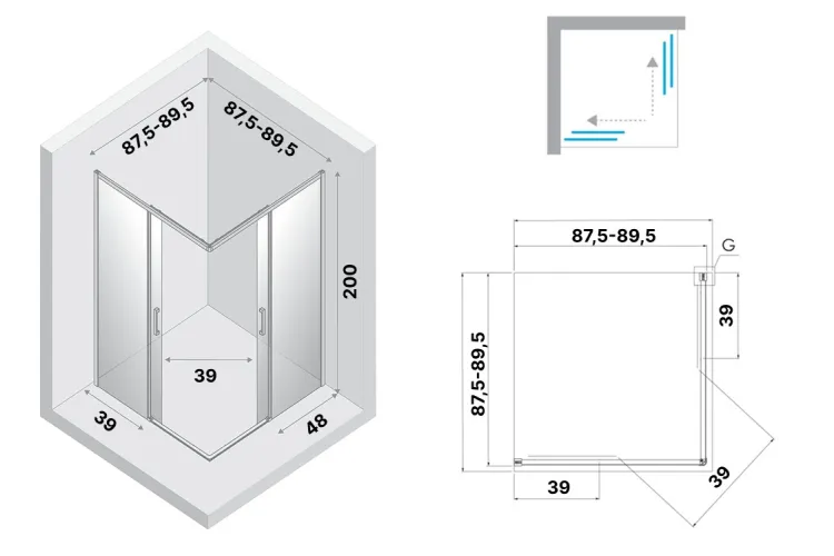 Душова кабіна квадратна PRIME 2D GUNMETAL BRUSHED 90x90x200 скло clear ACTIVE SHIELD 6мм image 3