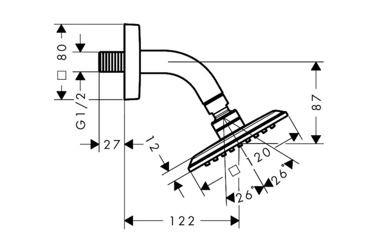 Верхній душ Axor Citterio C 120x120 1jet EcoSmart зі стіновим кронштейном, Brushed Black Chrome (28810340) image 2
