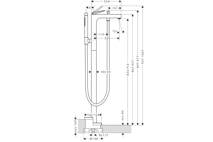 Змішувач Axor Citterio Lever rhombic cut для ванни підлоговий Chrome 39471000 image 2