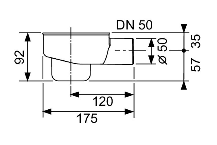 Cифон Drainline 1.2 л/с.: горизонтальний відвід DN50 TECE (650001) зображення 2