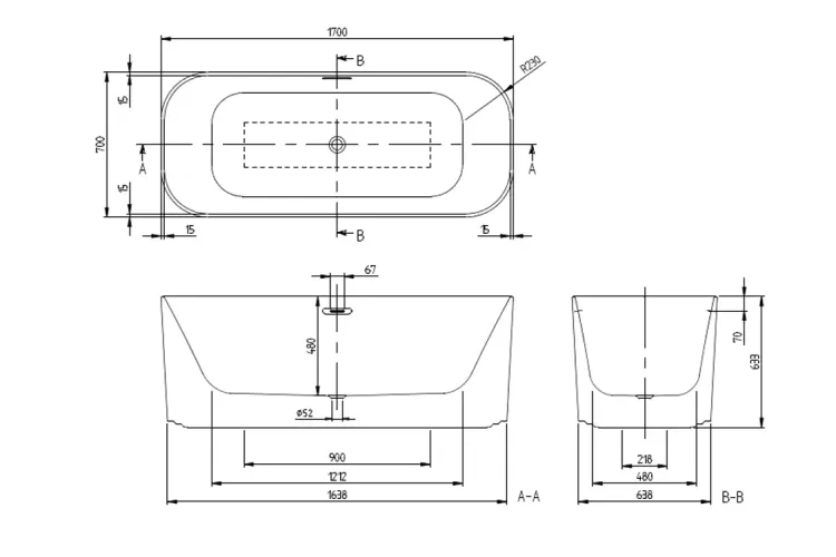 FINION  Ванна кварил з Led-підсвіткою Duo Freestanding 1700x700 Led DesignRing, Water inlet (UBQ177FIN7N300V101) Gold зображення 4