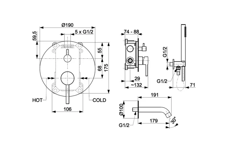 Змішувач для ванни з душ. комплектом,прихов.монтаж MOZA gold 5039-401-31 image 2