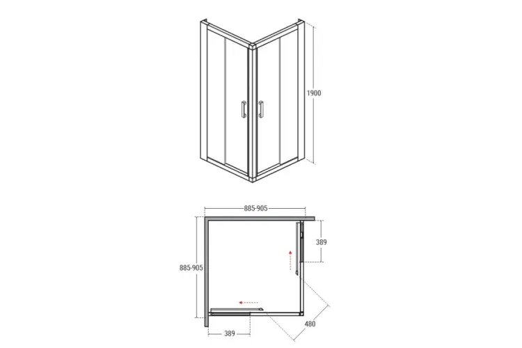 Кабіна квадратна MODERN 90x90x190 універсальна: скло прозоре, профіль хромований image 4