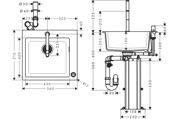 Кухонна мийка C51-F450-06 Сombi 560x510 Select зі змішувачем, Chrome (43217000) зображення 2