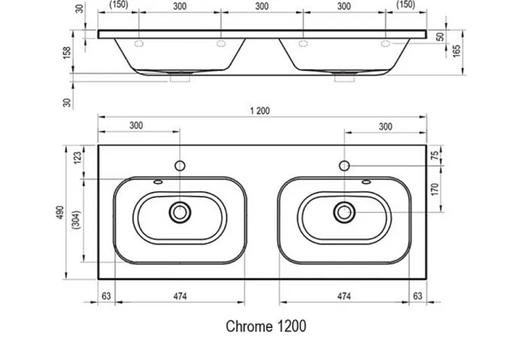 Умивальник подвійний Chrome 1200 з отворами білий XJG01112000 image 3