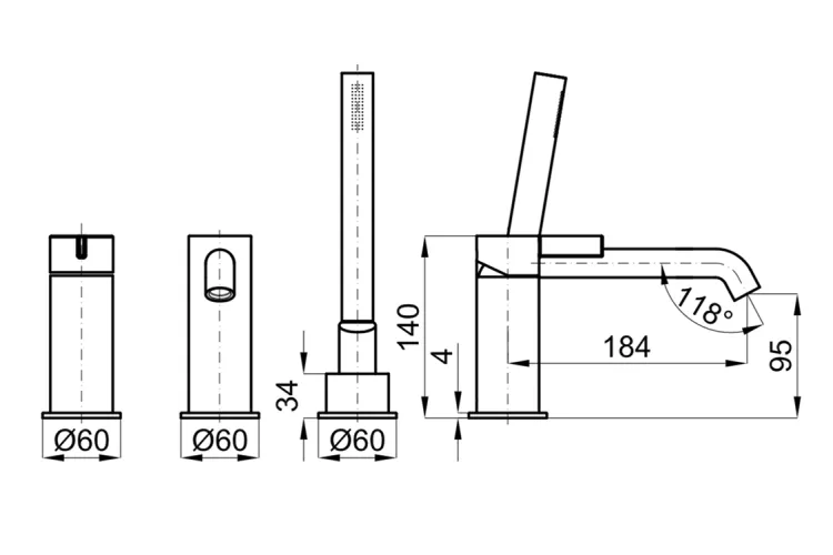 Зовн. частина врізного змішувача RONDO на борт ванни на 3 отв., brushed titanium (100292744) зображення 3