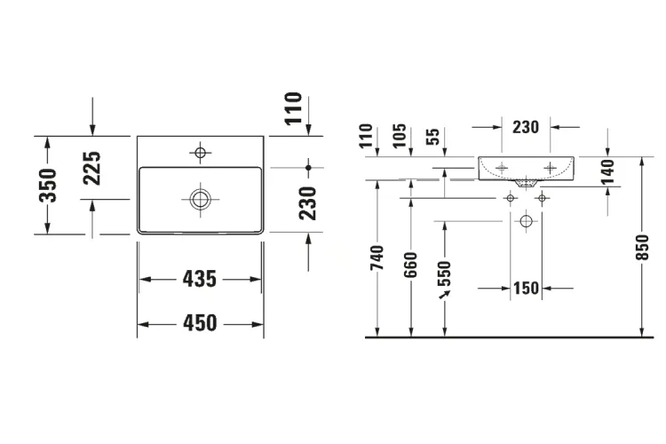 DURASQUARE Умивальник меблевий з отвором під змішувач 45х35 (0732450041) image 7