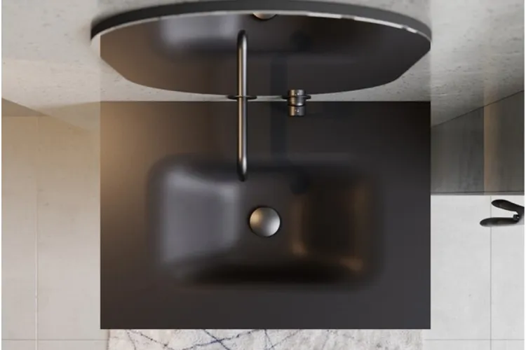 Тумба + умивальник з отвором із вбудованою стільницею AKYA CLASSIC 76x52,5x51 gun metal, сифон клік клак чорний мат image 4