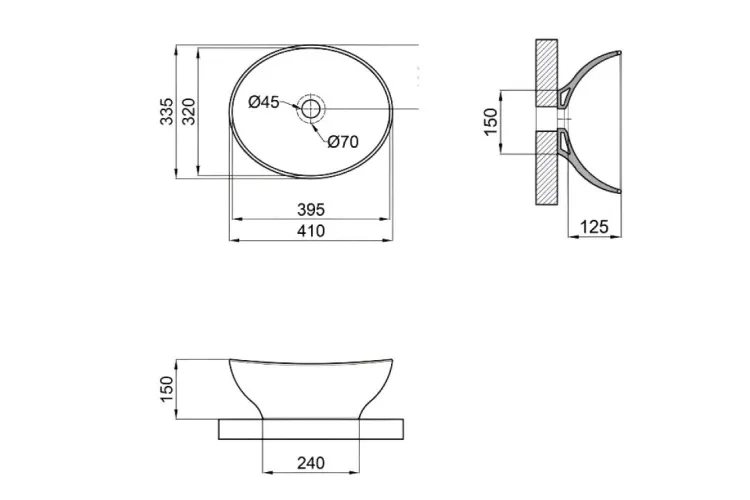 DOVE Умивальник накладний на стільницю, овальний, без донного клапана 415x340 мм. Matt Black зображення 4