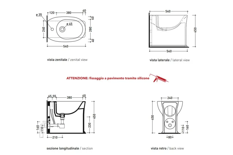 MADRE Біде підлогове з 1- м отвором для змішувача (MA217) зображення 3