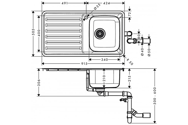 Кухонна мийка S4111-F340 на стільницю 915х505 з сифоном (43340800) Stainless Steel зображення 2
