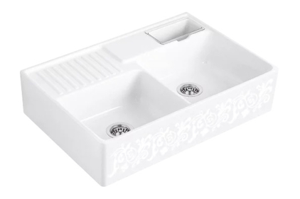 DOUBLE-BOWL SINK Кухонна мийка з двома чашами 895x220x630 без отвору (632391KT) Decor White Pearl