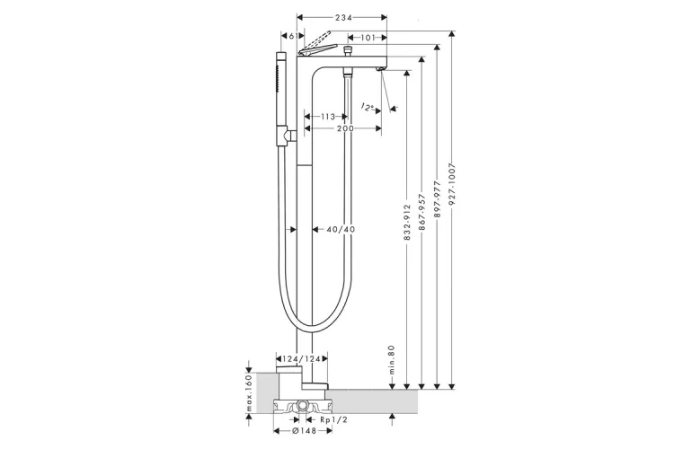 Змішувач Axor Citterio Lever  для ванни підлоговий, Brushed Gold Optic 39440250  image 2