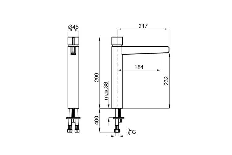 PURE LINE Змішувач для умивальника хромований Н232 мм: плоский аератор + керамічний картридж / підключення 3/8" (100180977) зображення 2