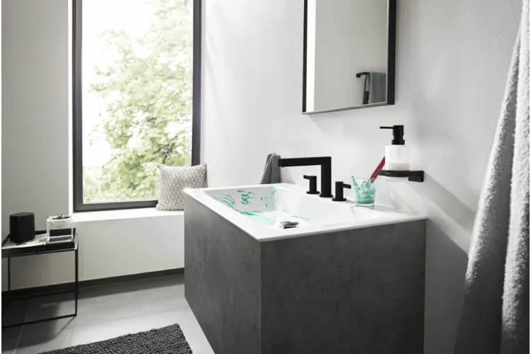 Змішувач Finoris 110 для умивальника на 3 отвори з донним клапаном push-open, Matt Black (76033670) image 2