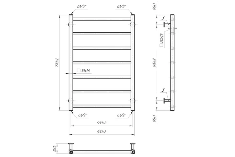 Рушникосушка INOX Чикаго 770х530/500 чорний мат зображення 2