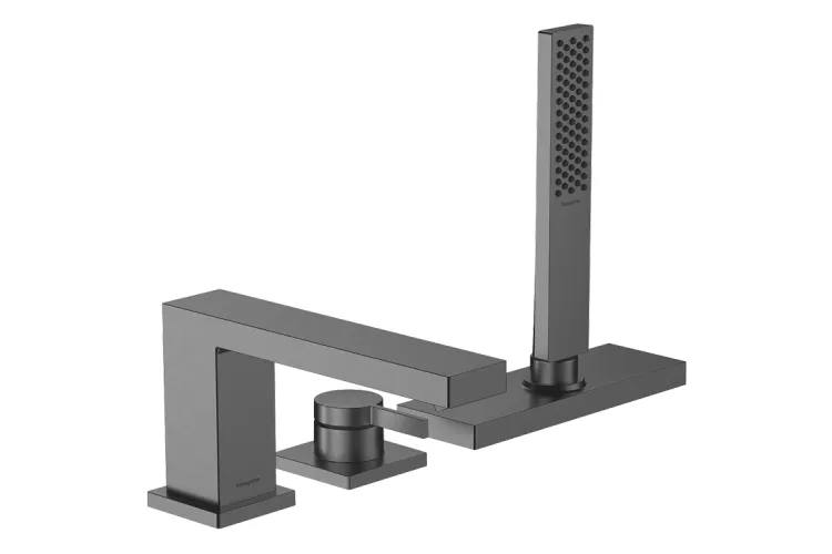Змішувач Tecturis E врізний на край ванни 3 отв з sBox, Brushed Black Chrome (73443340) image 1