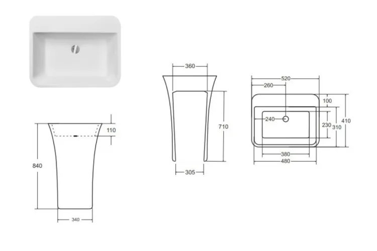 Умивальник вільностоячий ASSOS S-LINE GLAM 40х50х85 з отвором для змішувача, білий, зовні блискуче золото image 3