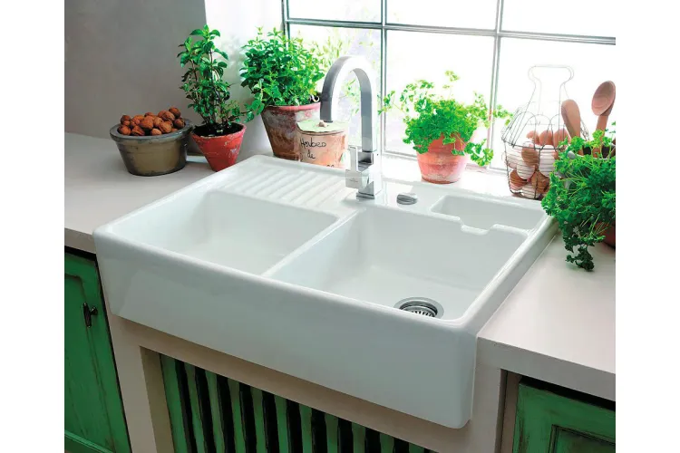 DOUBLE-BOWL SINK Кухонна мийка з двома чашами 89,5x63x22 та POP-UP, без отвору для змішувача (632392R1) White alpine glossy зображення 3