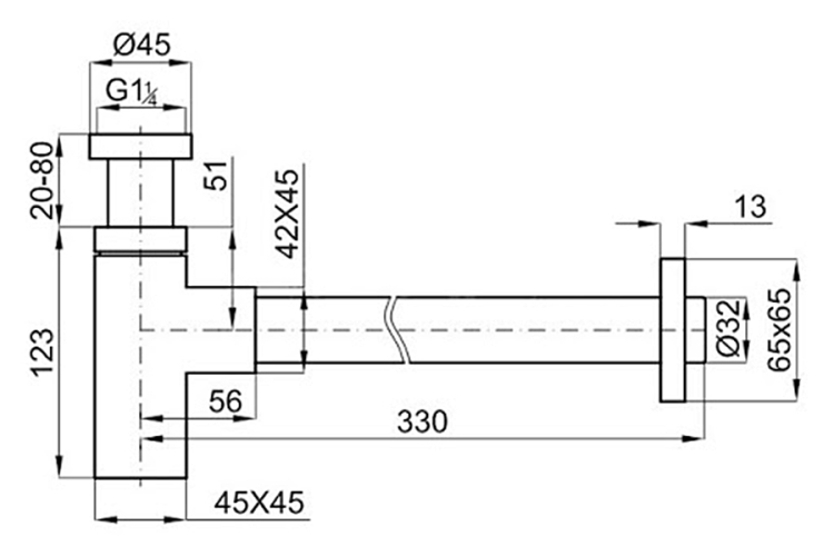ACRO Сифон для умивальника d32 мм хромований (100101721) image 2