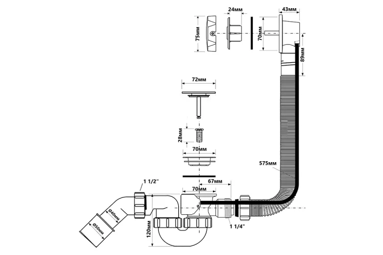 Сифон для ванни/глибокого піддона (автомат) HC31-MWH (білий) image 2