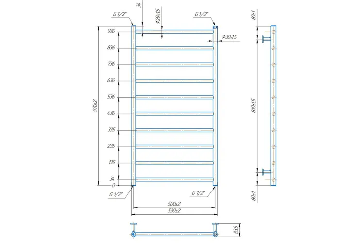 Рушникосушка INOX Флет 970х530/500 чорний мат зображення 4