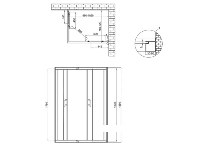 WAWEL Душова кабіна 100x80, прямокутна, висота 185 скло Frost 5, без піддону image 6