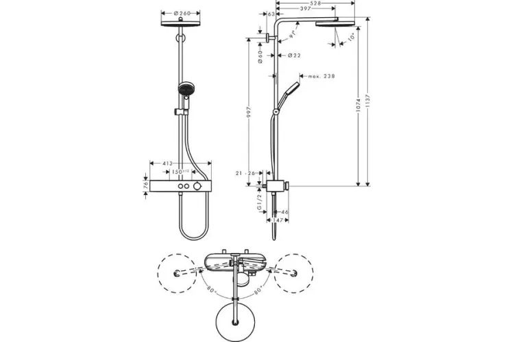 Душова система Pulsify S Showerpipe 260 1jet 400 EcoSmart, Chrome (24221000) зображення 3