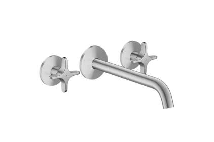 Змішувач AXOR One Cross 220 для умивальника зі стіни на 3 отвори Stainless Steel Optic  48140800