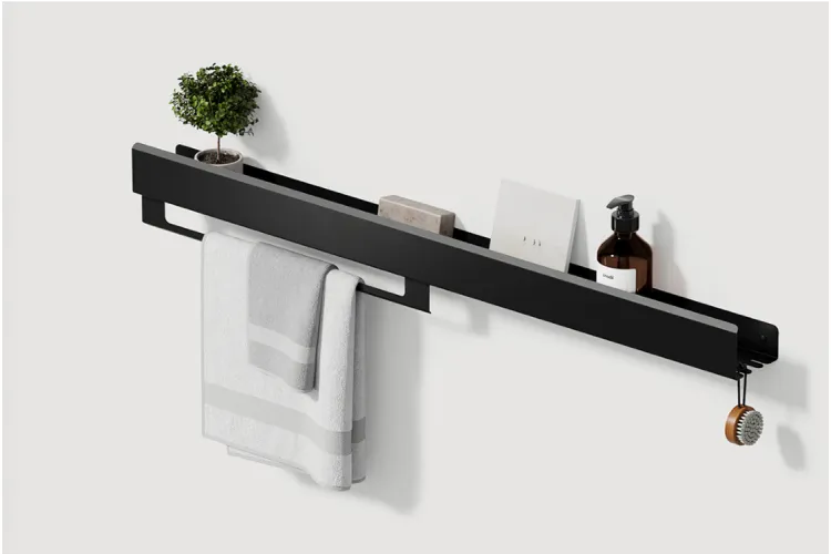 Полиця "LOFT" 1000, рейлінг L, гачок R, RAL9005 black mat image 1