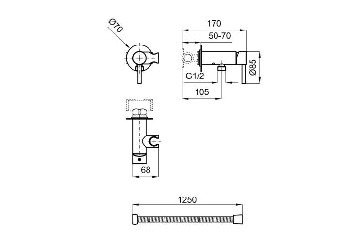 Зовнішня частина для гігієнічного змішувача з шлангом 1,25см та тримачем, brushed brass (100368267) image 2