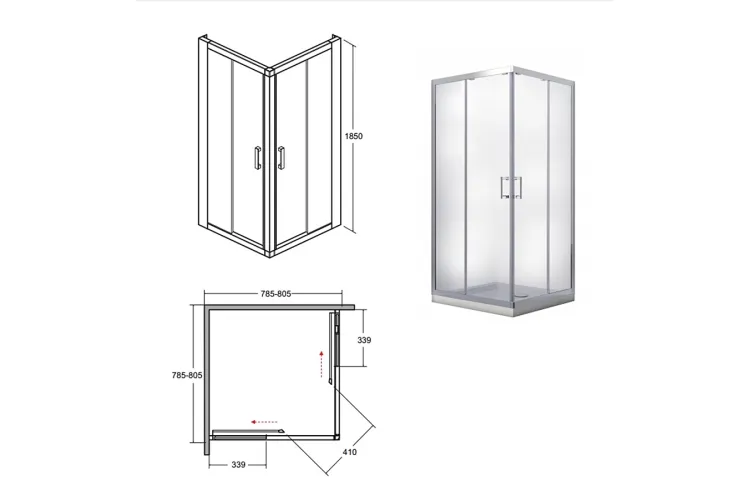 Кабіна квадратна MODERN 80x80x185 скло прозоре, профіль хромований image 2