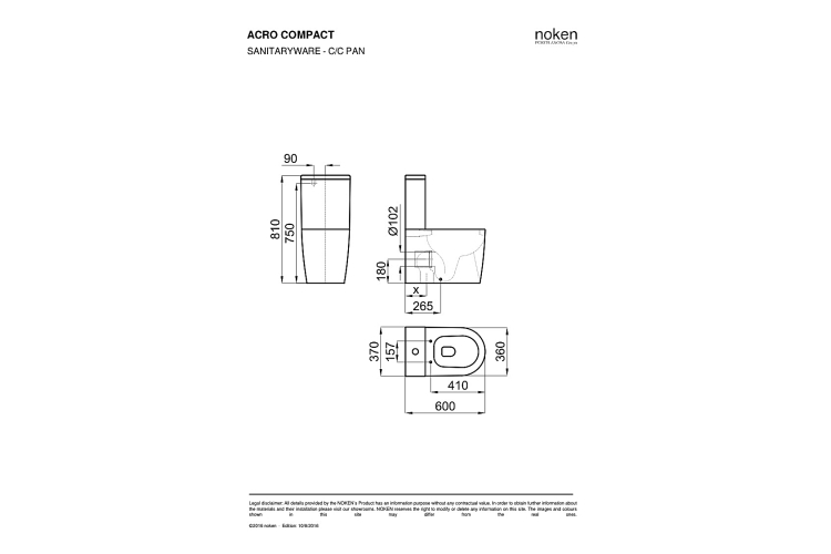 ACRO COMPACT Комплект: унітаз білий підлоговий 600х360 мм + бачок з заднім лівим підключенням (100160822) зображення 2