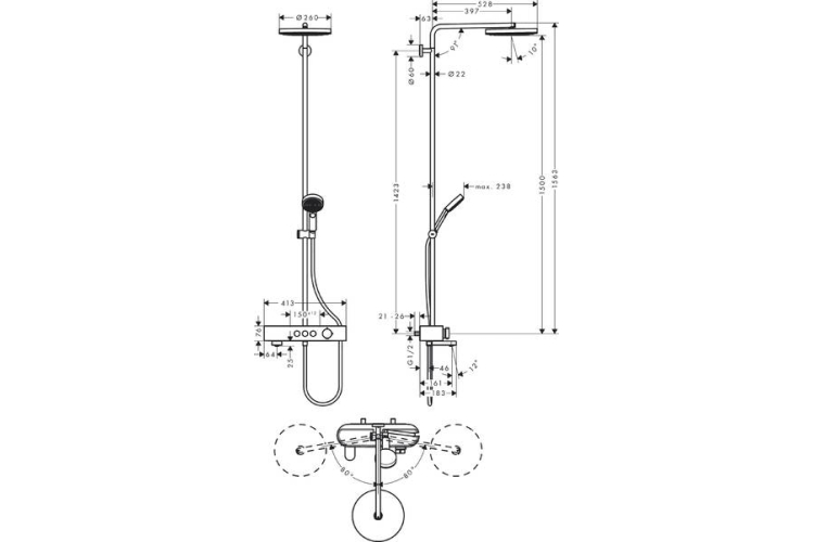 Душова система Pulsify S Showerpipe для ванни 260 1jet 400, Chrome (24230000) зображення 2
