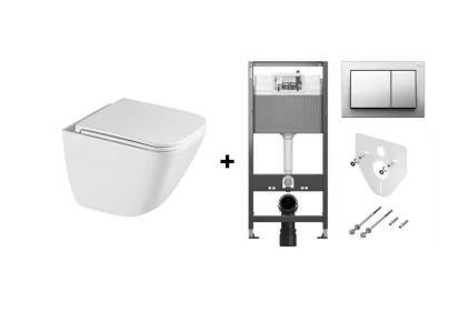Унітаз підвісний UNICO-BI з с-мою tornado з сидінням s/c,white + інст.TECEbase 4 в 1, клавіша хром глянцевий