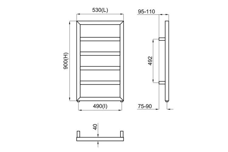 SQUARE, Рушникосушка електрична EL2, 530х900 мм, matt black (100271967) зображення 2