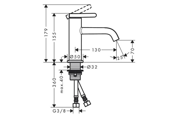 Змішувач AXOR One 70 для умивальника з донним клапаном, Brushed Bronze (48001140) зображення 2