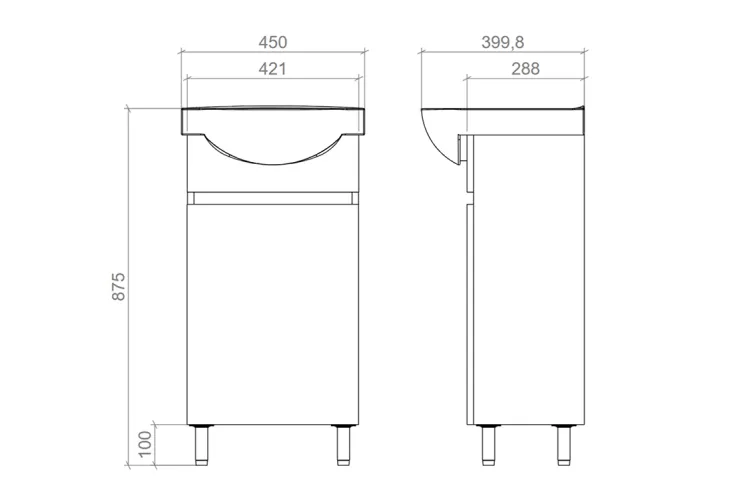 Тумба МІРА біла з умивальником Акцент/FREJA 45 підвісна права 1 дверка image 3