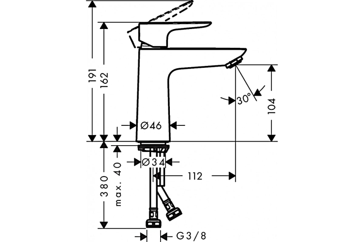 Змішувач Talis E 110 для умивальника з донним клапаном push-open (71711000) image 2