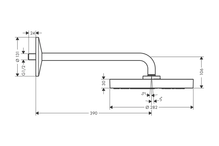 Верхній душ Axor One 280 1jet зі стіновим кронштейном, Polished Black Chrome (48491330) зображення 2