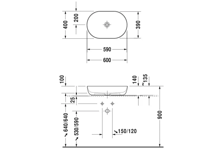 LUV Умивальник на стільницю 60x40 см (0379600000) зображення 2