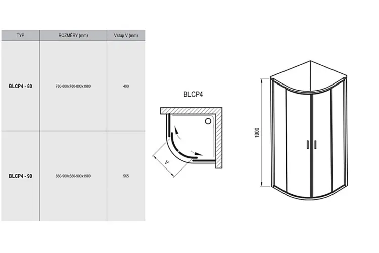 Душова кабіна BLCP4-90 білий/transparent 3b270100z1 зображення 3