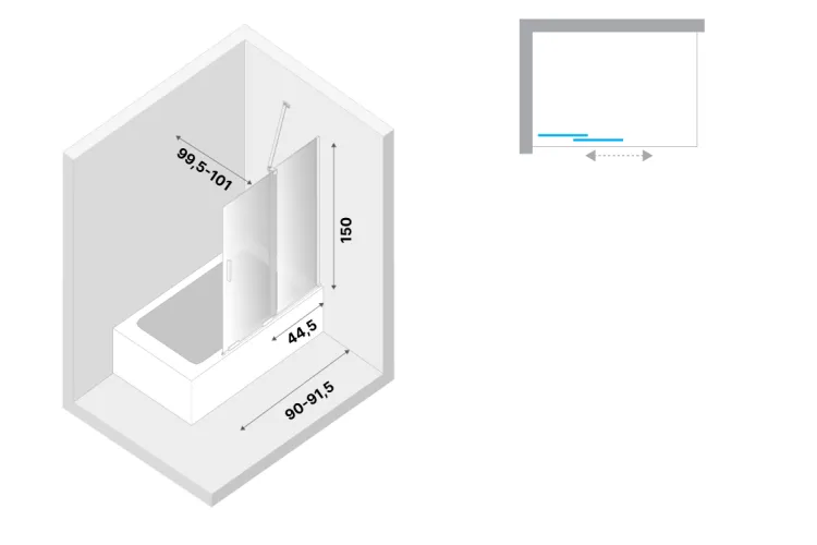 Шторка для ванни SMART 90x150 скло clear ACTIVE SHIELD 8mm image 4