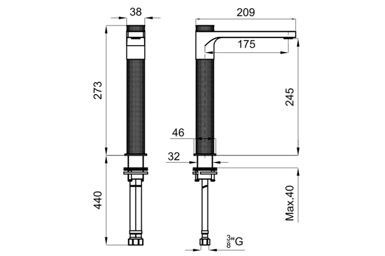MALLORCA, Змішувач для умивальника H273 мм, matt black_gold (700037539) image 2