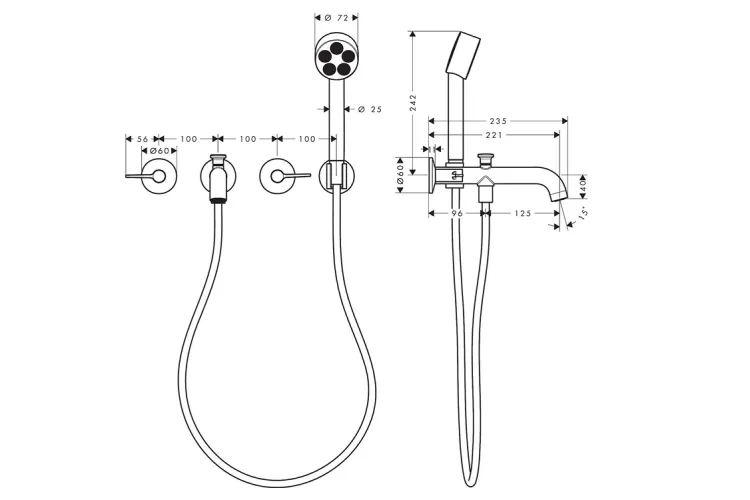 Змішувач AXOR One для ванни врізний зі стіни на 3 отвори, Polished Black Chrome (48444330) image 2