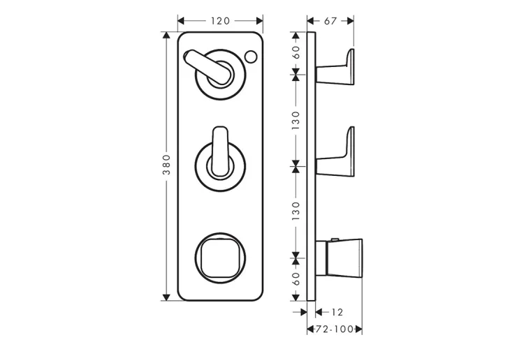 Термостат Axor Citterio C Cubic cut 380/120 для 2-х споживачів, Polished Black Chrome (49701330) зображення 2