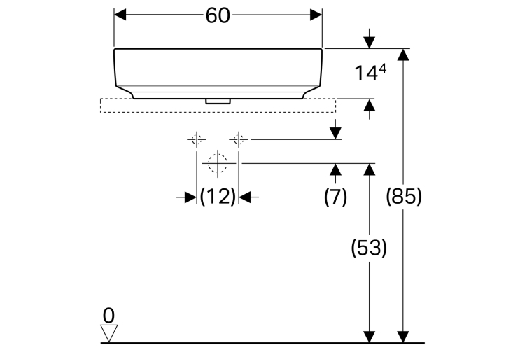 Умивальник на стільницю VARIFORM прямокутний, з поличкою для отвору під змішувач, з переливом 60 см (500.780.01.2) image 5