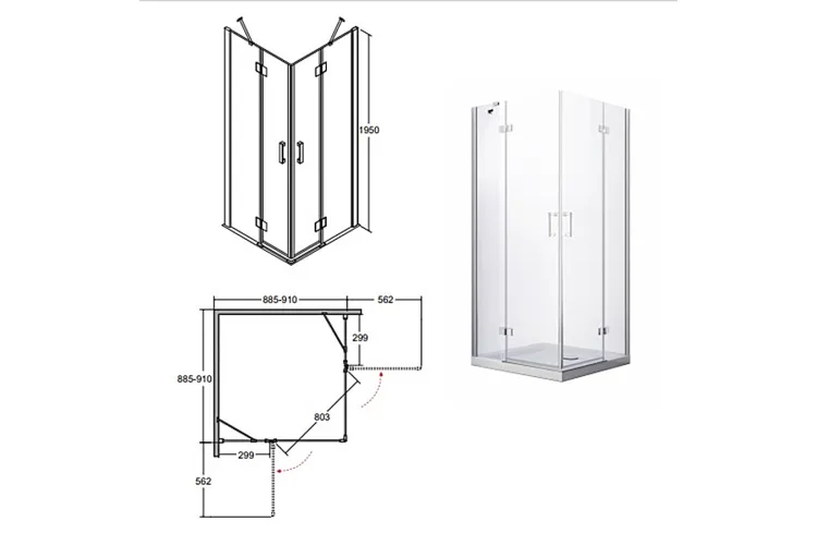 Кабіна квадратна VIVA 90x90x195 L/P, скло прозоре, профіль хромований image 2